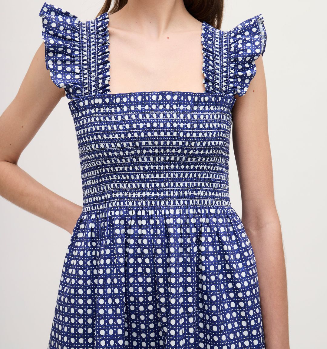 The Elizabeth Nap Dress - Blue Basketweave Cotton Sateen #4