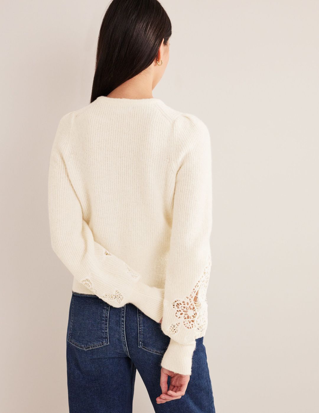 Lace Panel Fluffy Sweater-Ivory #3