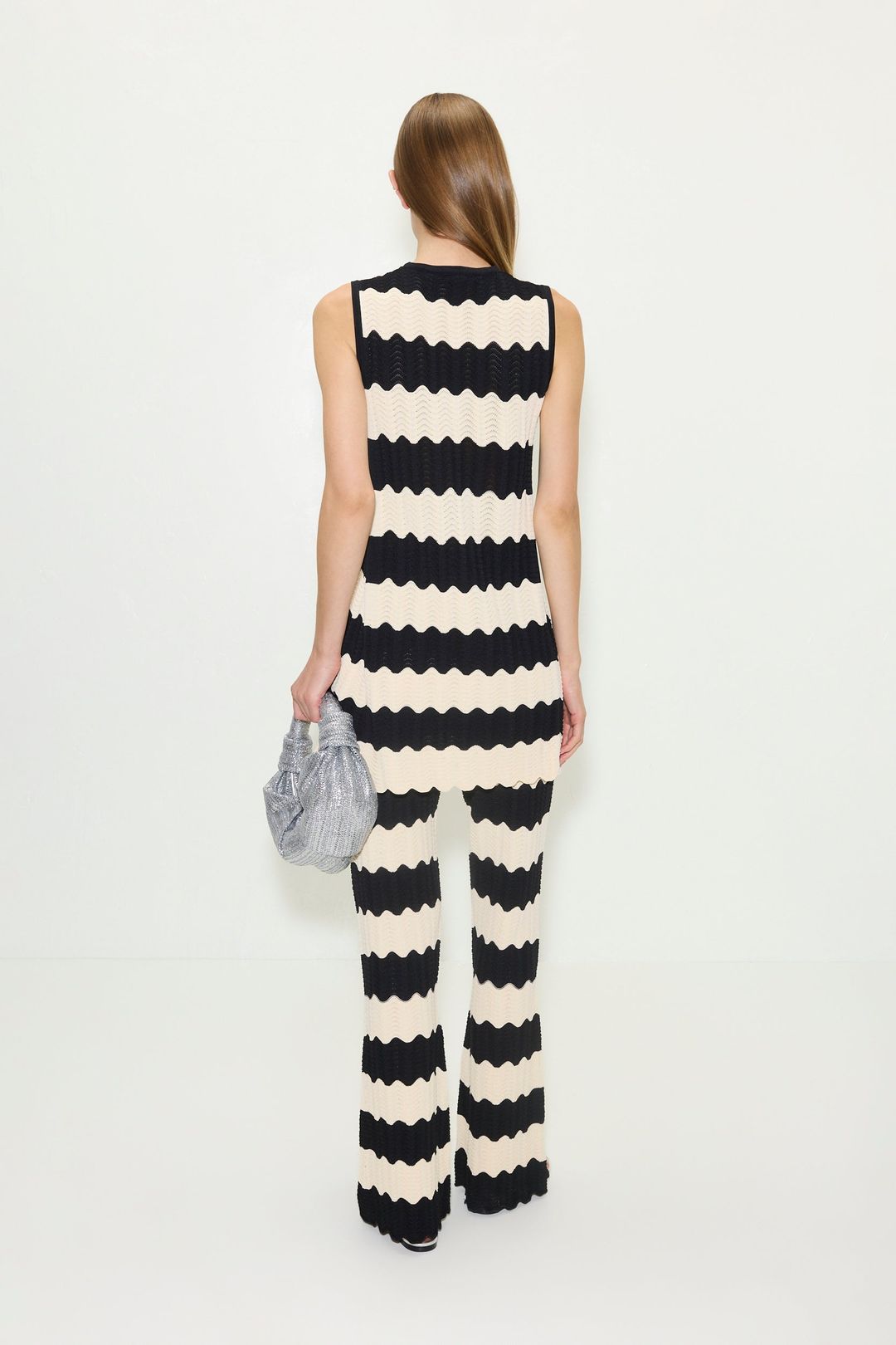 Moji Knit Pant in Black/Macadamia Wave Stripe #4