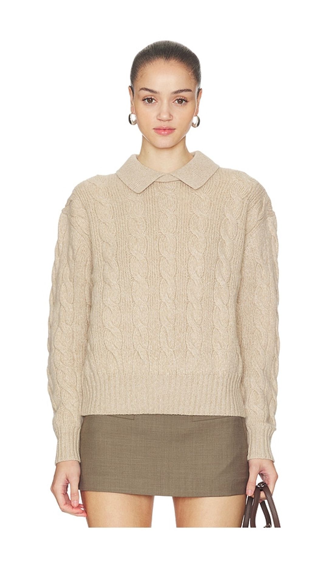 Cable Wool Cashmere Polo Collar Sweater