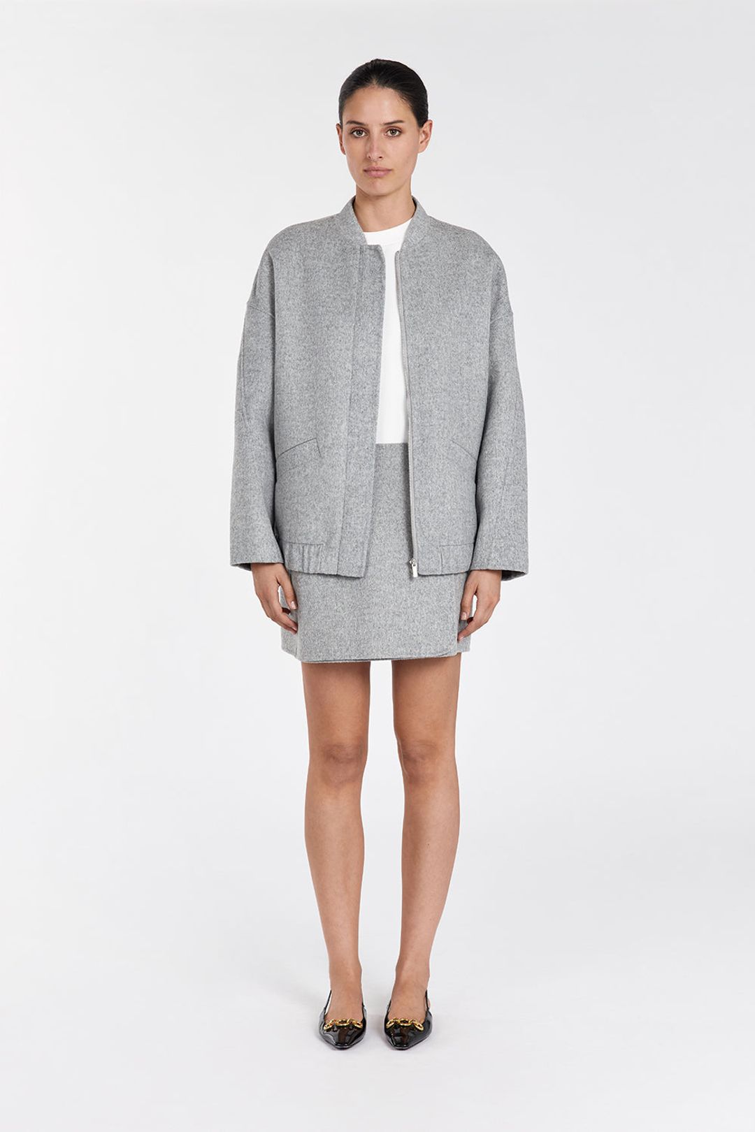 JERI SILVER WOOL BOMBER JACKET