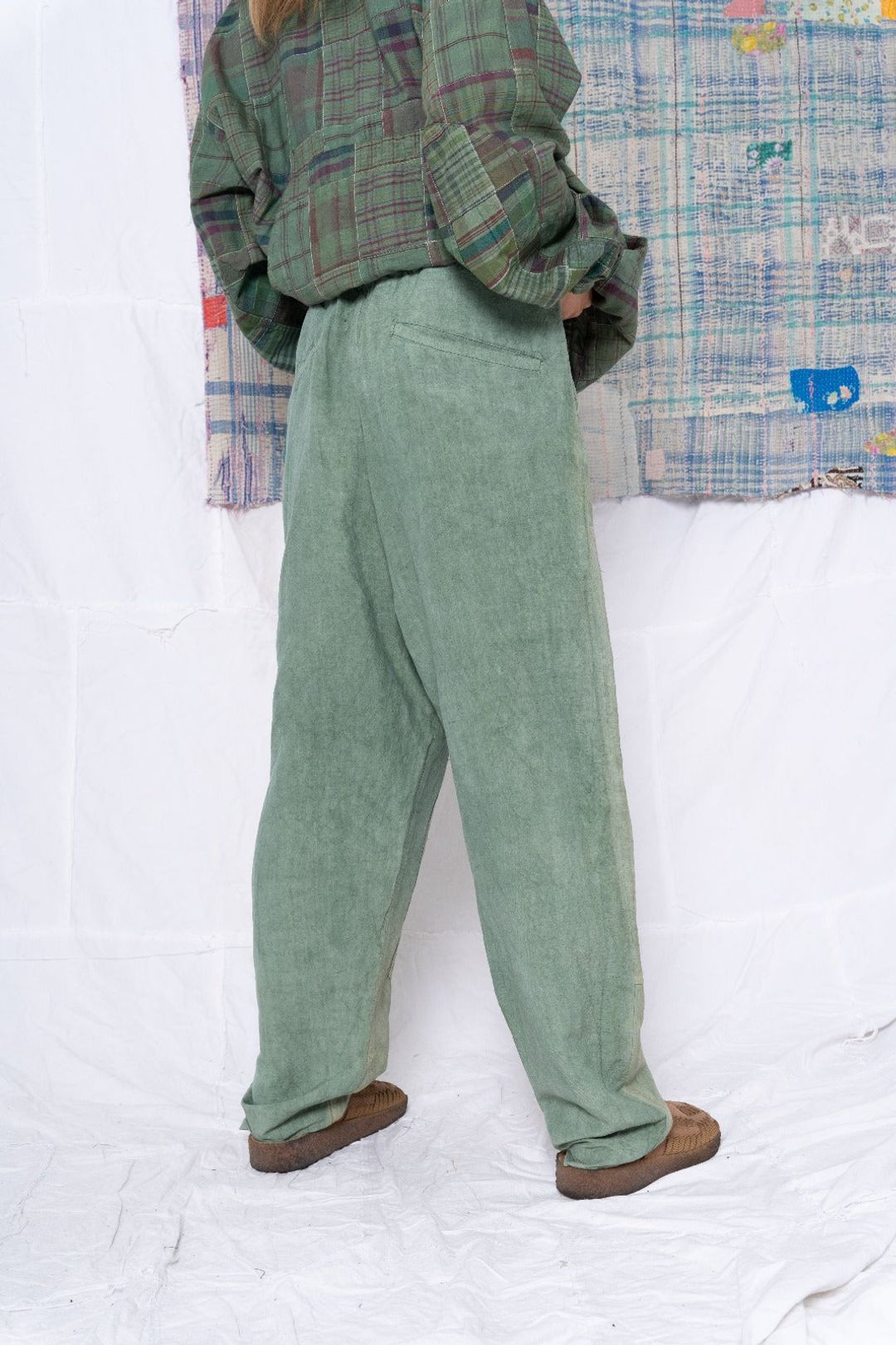 P70 Pleated Easy Pant Wild Silk & Hemp Uneven Dye Sea Green #4