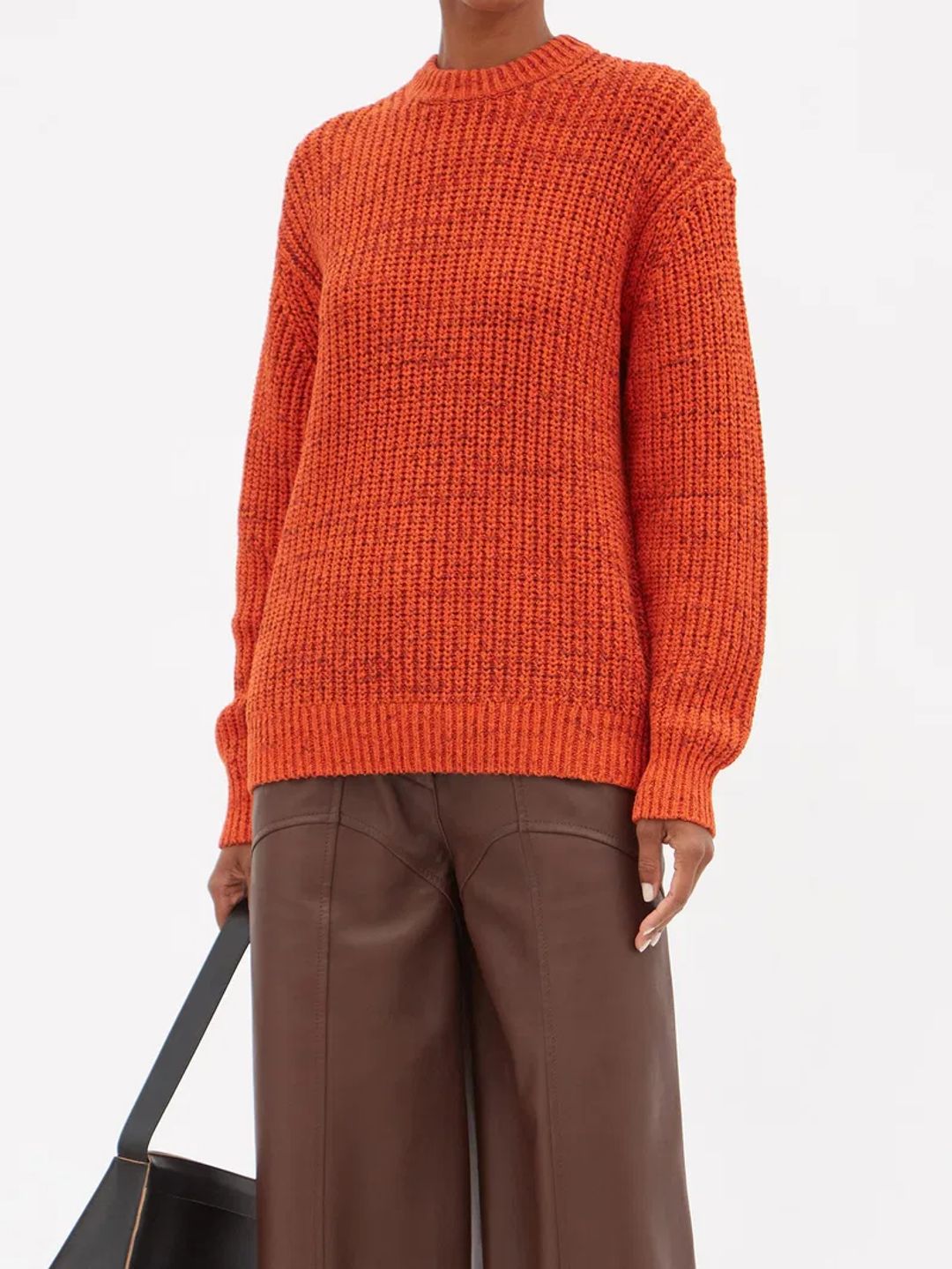 Round-Neck Cotton-Blend Sweater in Orange