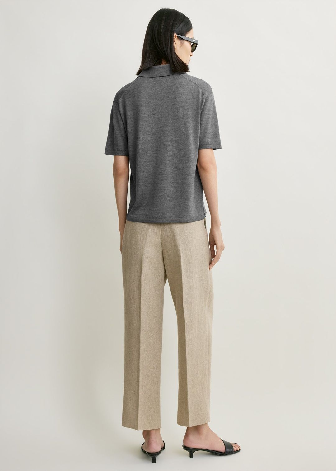 Wool-silk polo shirt grey melange petite #3