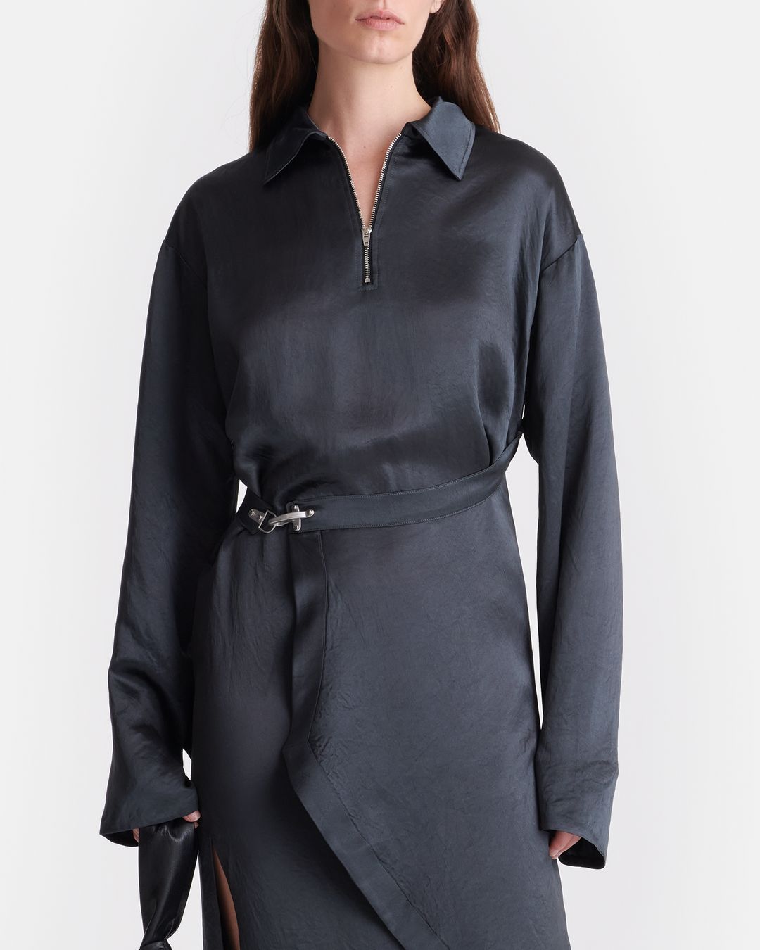 Colter - Draped Crinkled Satin Midi Dress - Carbon #4