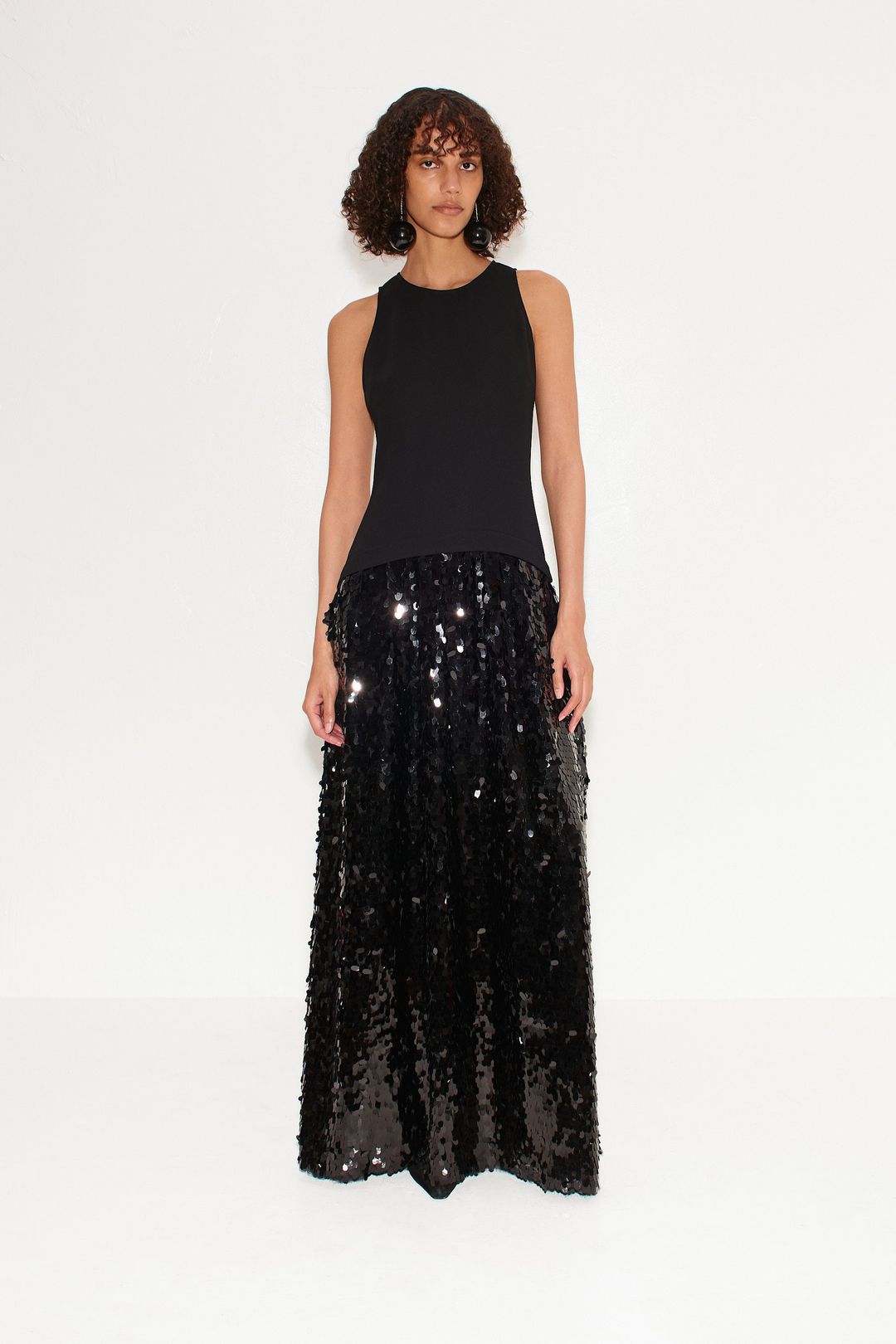 Memphis Crepe Sequin Dress in Black