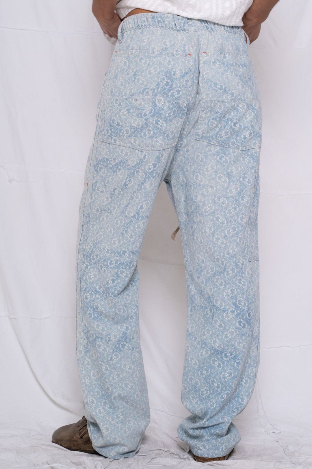 P71 Carpenter Indigo Block Print Flowers Sunfaded Sky Blue #6