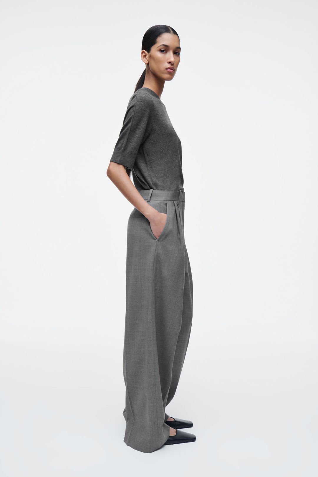 RELAXED TWILL WIDE-LEG TROUSERS #3