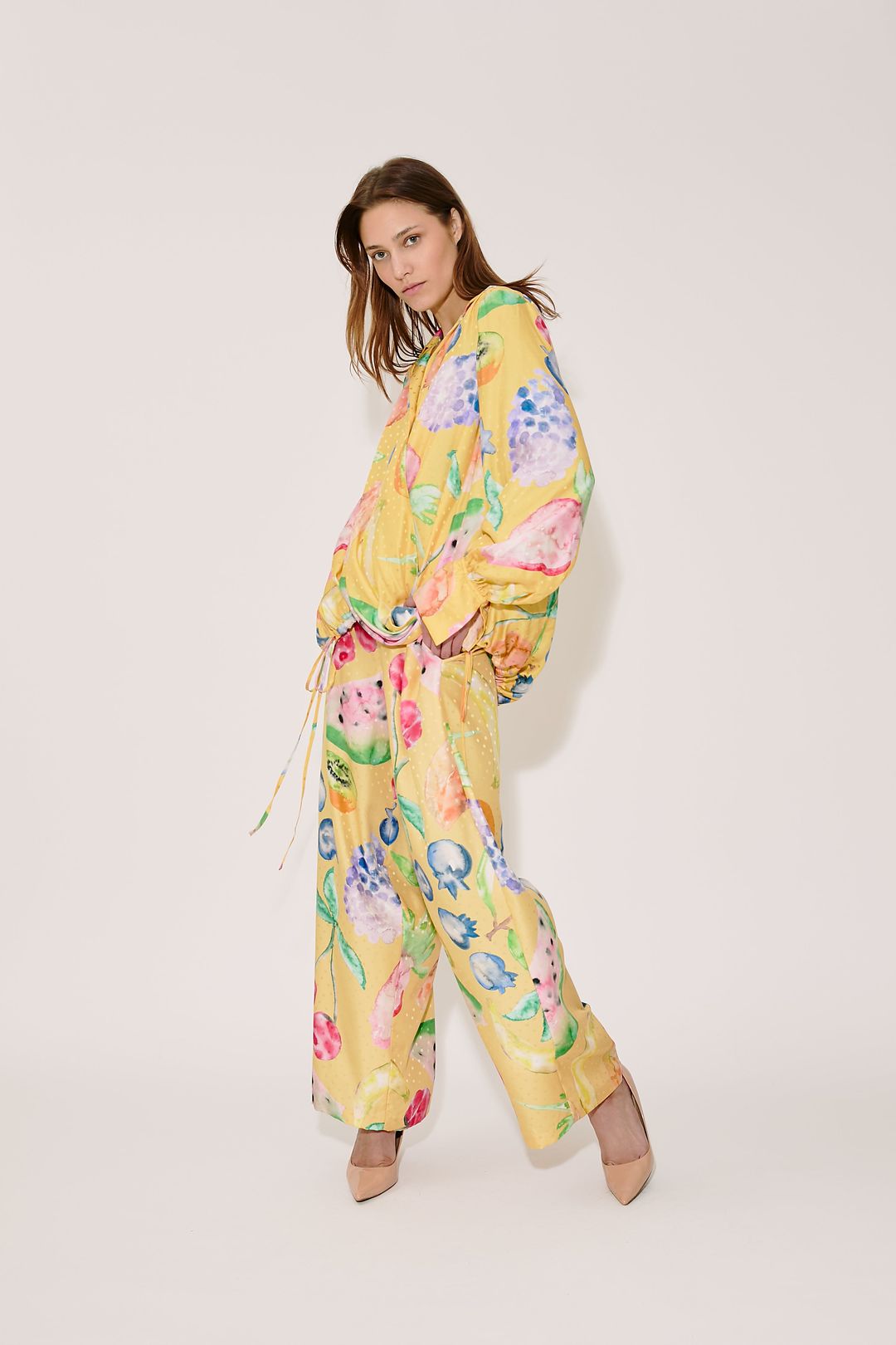 Drawstring Top in Fruit Silk Jacquard