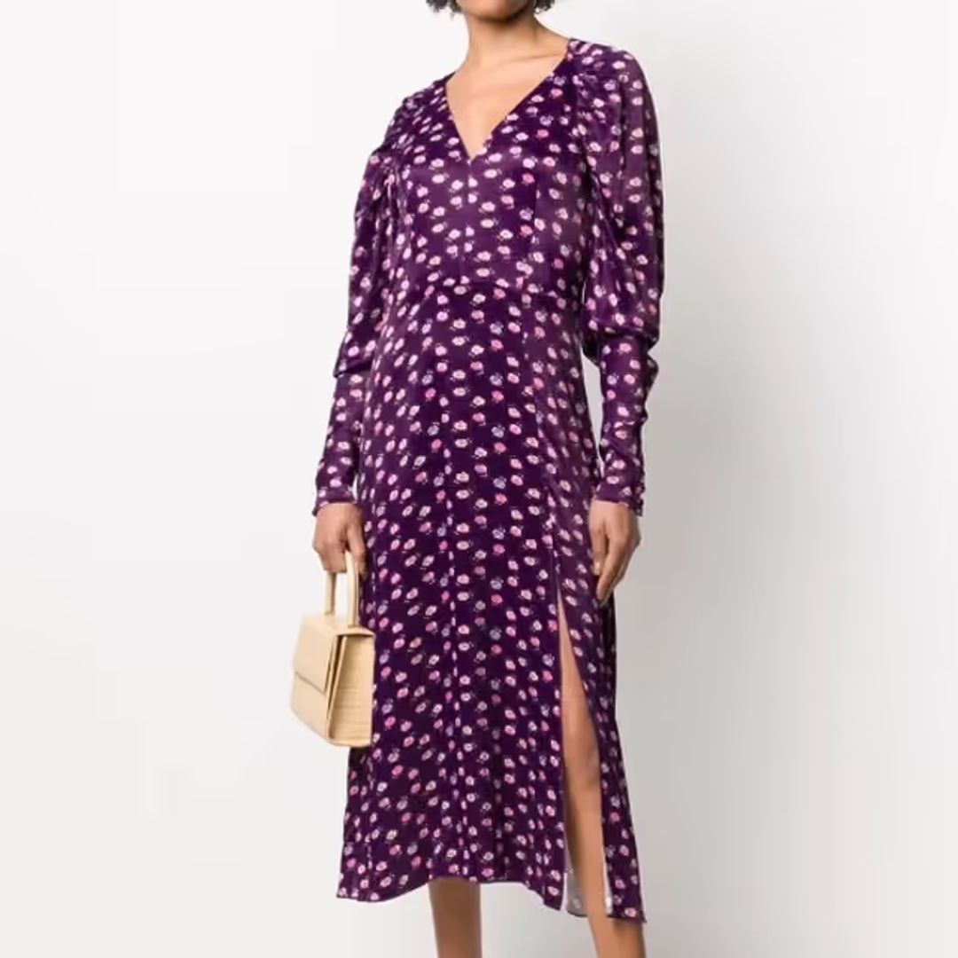 Pansy Print Clair Midi Long-Sleeve Dress