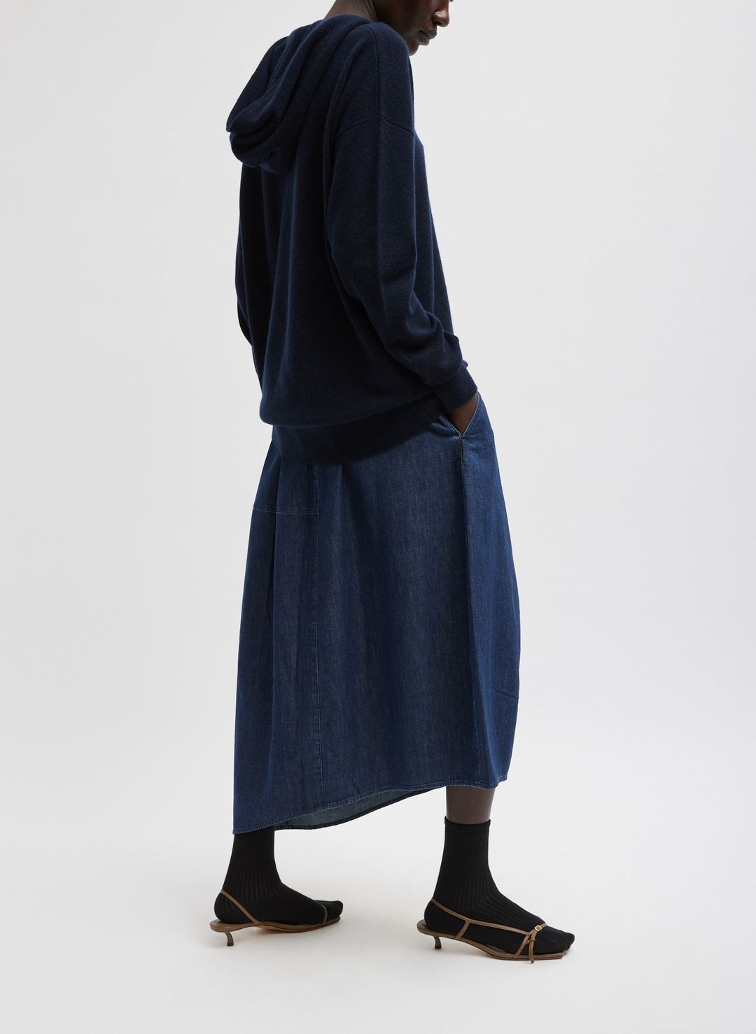 Light Weight Indigo Denim Asymmetrical Balloon Skirt #9