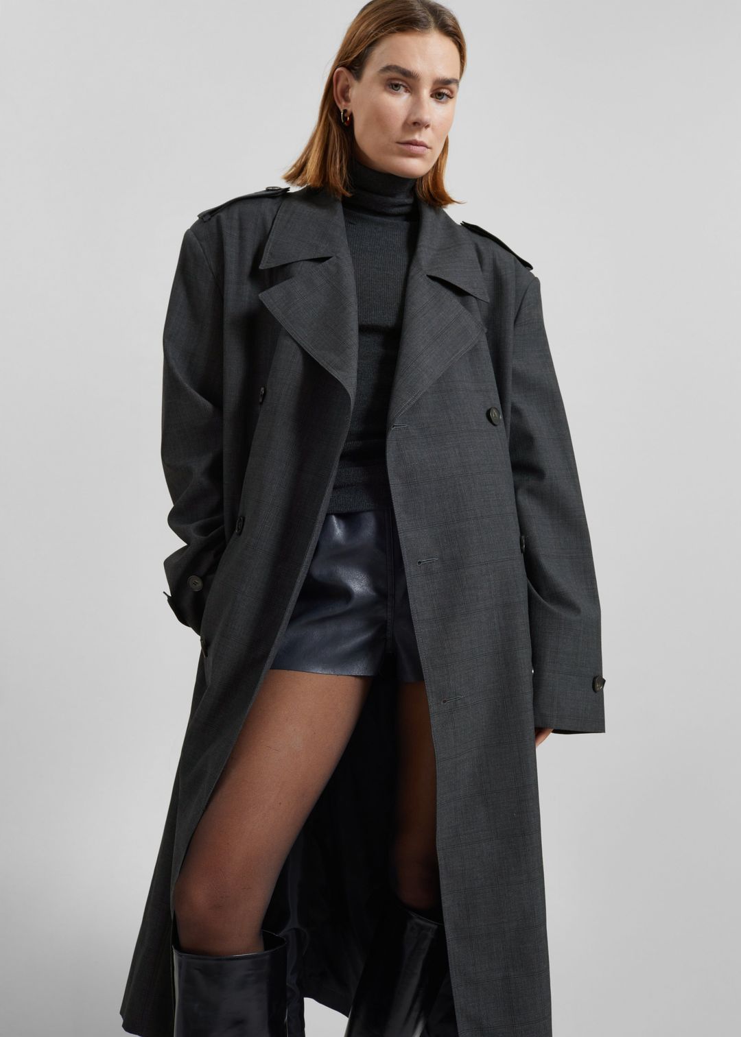 Bleecker Plaid Trench Coat - Dark Grey