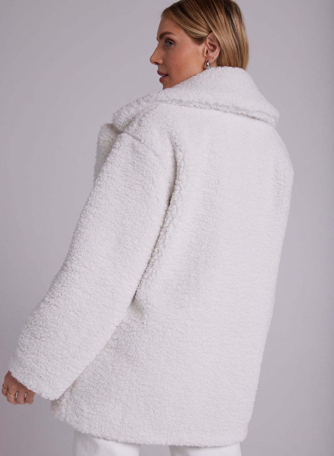 Oversized Notch Collar Teddy Coat - Winter White
