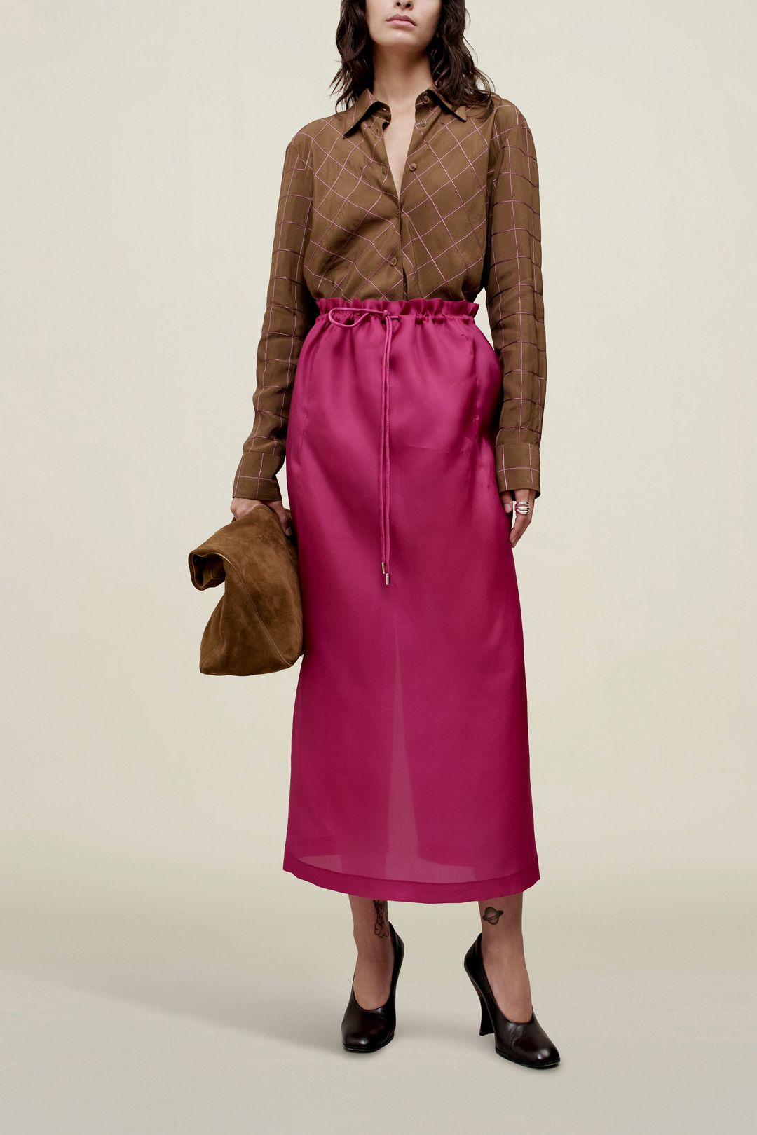 Regina Drawstring Skirt in Satin Faced Organza