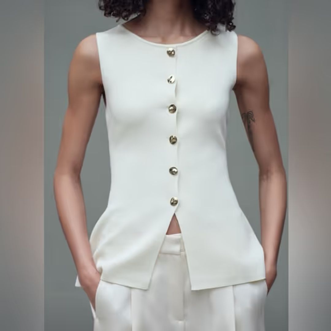 Zara Ivory Knit Top with Metallic Accent