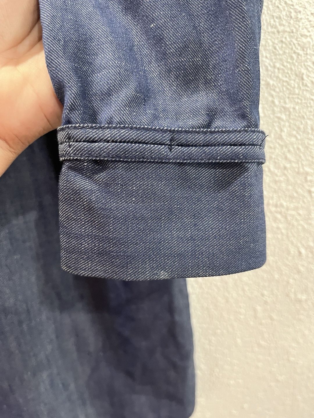 Blue Wool Silk Linen Button-Front Blouse 46 #5