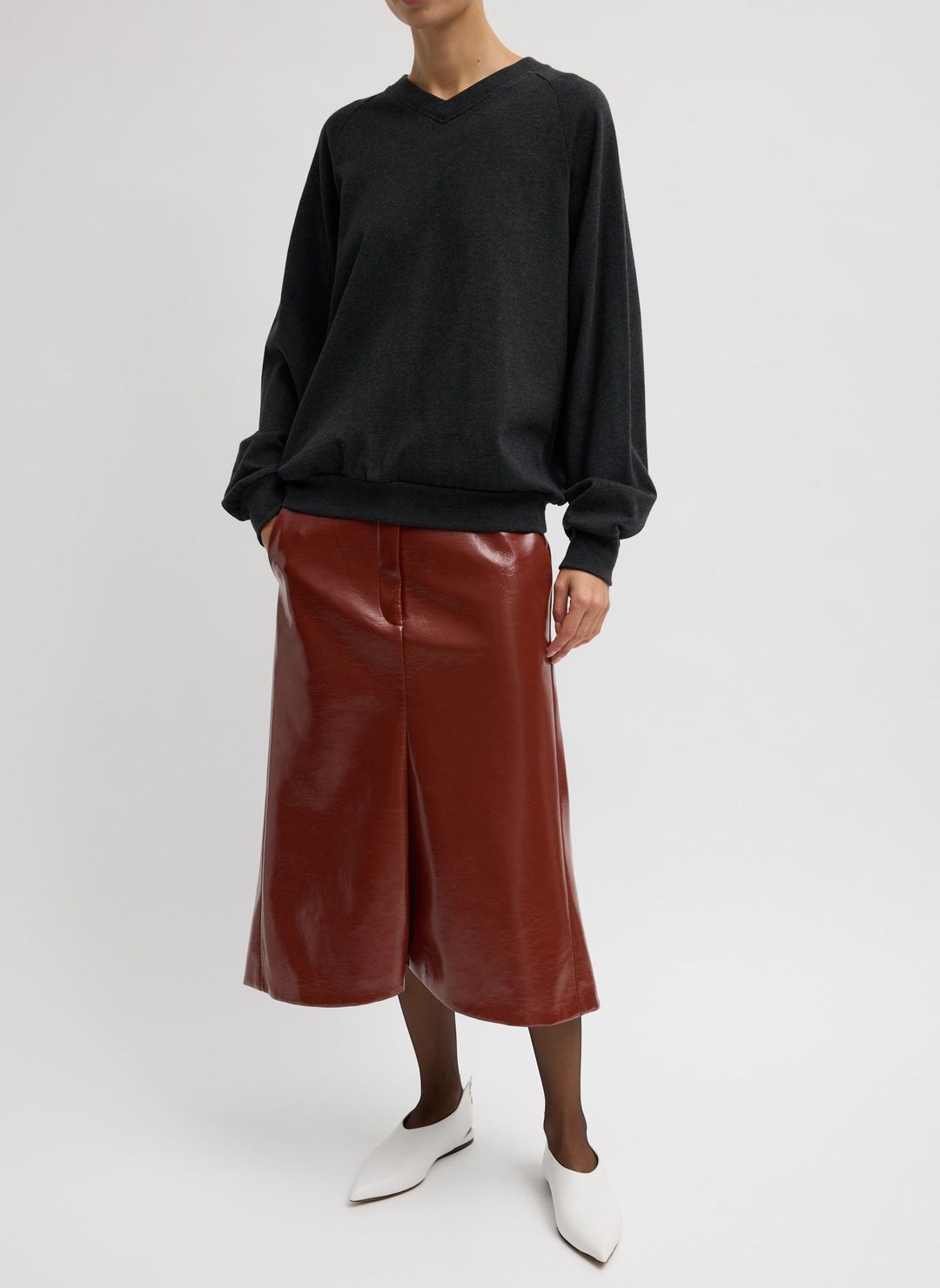 Faux Patent Leather Sculpted Silke Skirt