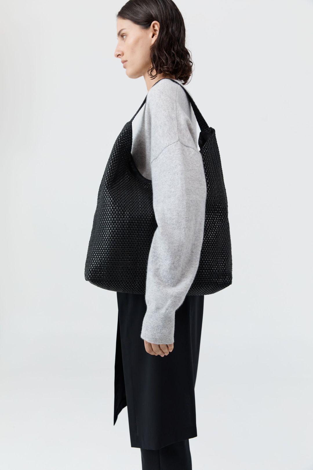 Lattice Weave Large Tote - Black