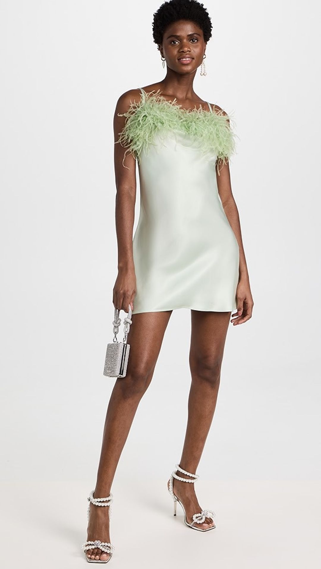 Boheme Mini Slip Dress with Feathers in Mint #4