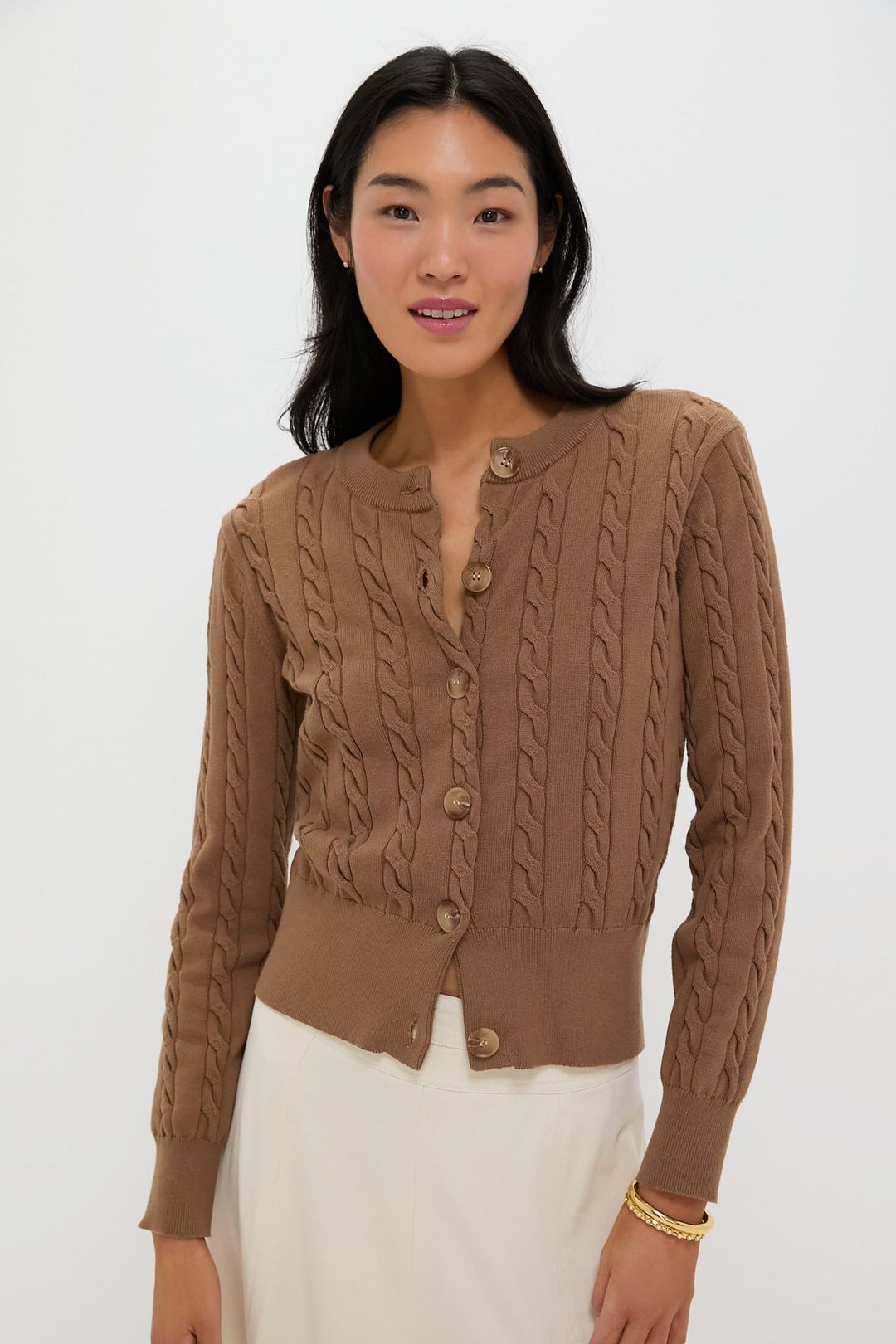 Mocha Cotton Cable Knit Kit Cardigan