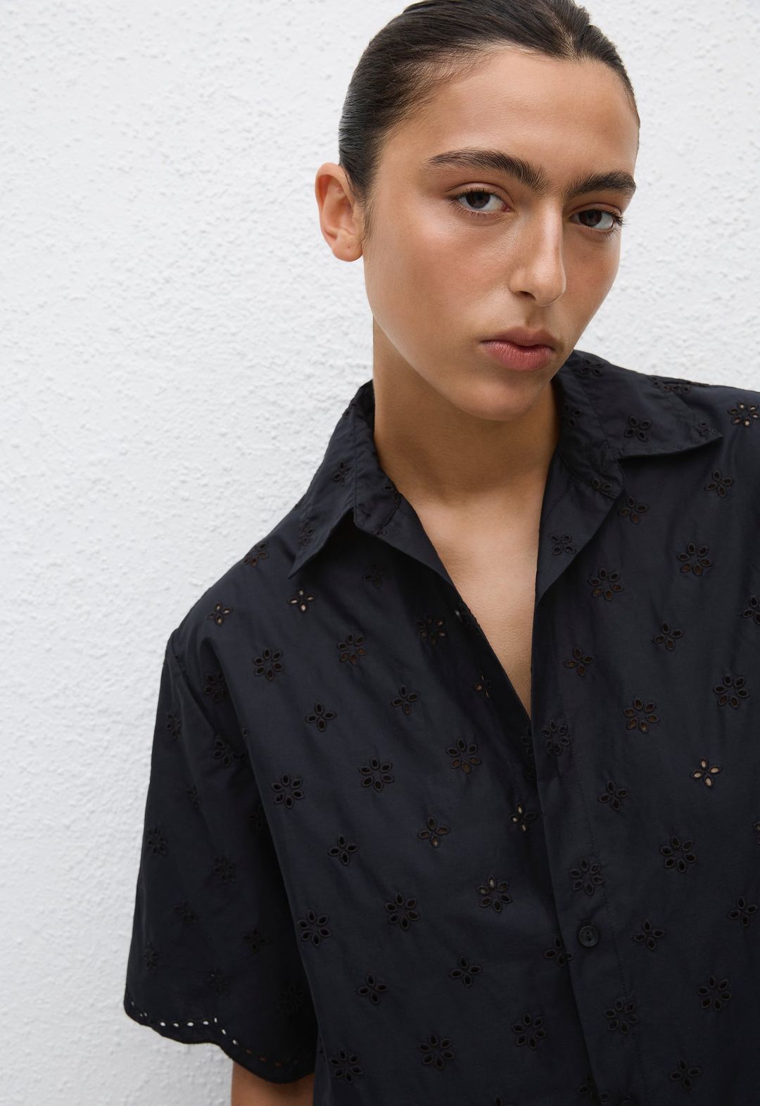 Broderie Mini Shirt Dress - Floral Broderie (Black #3