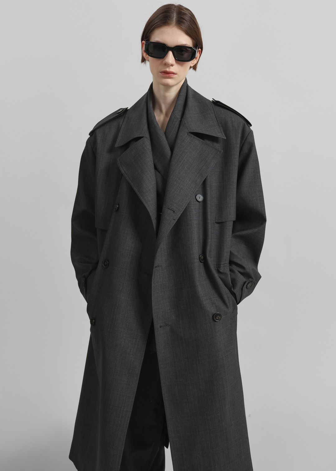 Bleecker Plaid Trench Coat - Dark Grey #6