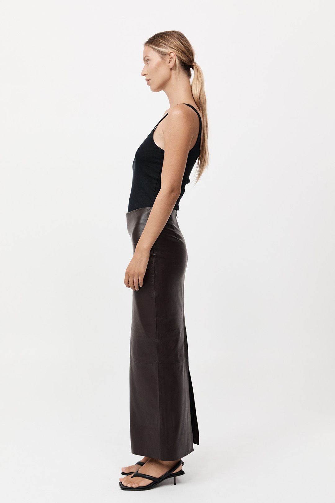 Leather Column Skirt - Chocolate #3