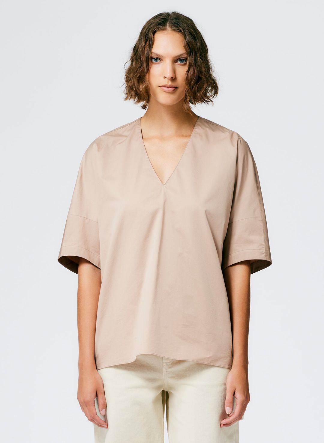 Eco Poplin V-Neck Cocoon Top