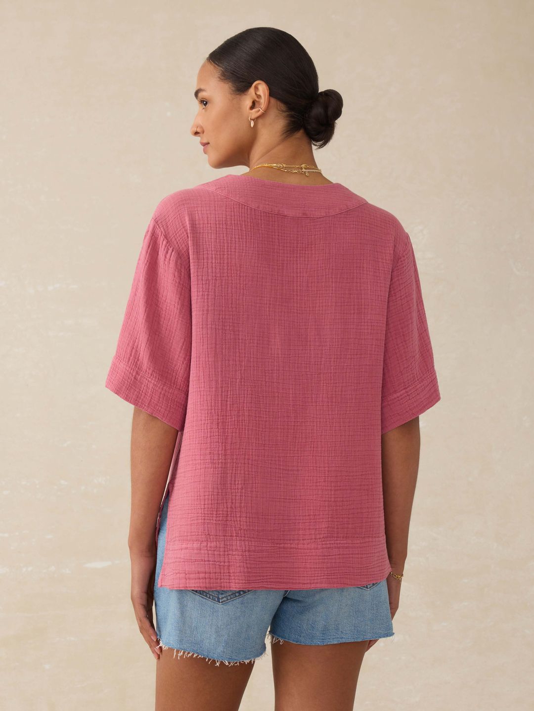 Dune Cotton Gauze Short Sleeve Popover - Heather Rose #4