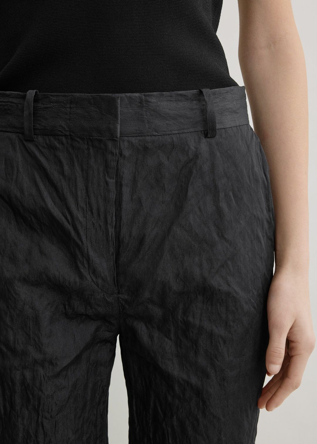 Crinkled cotton trousers black #4