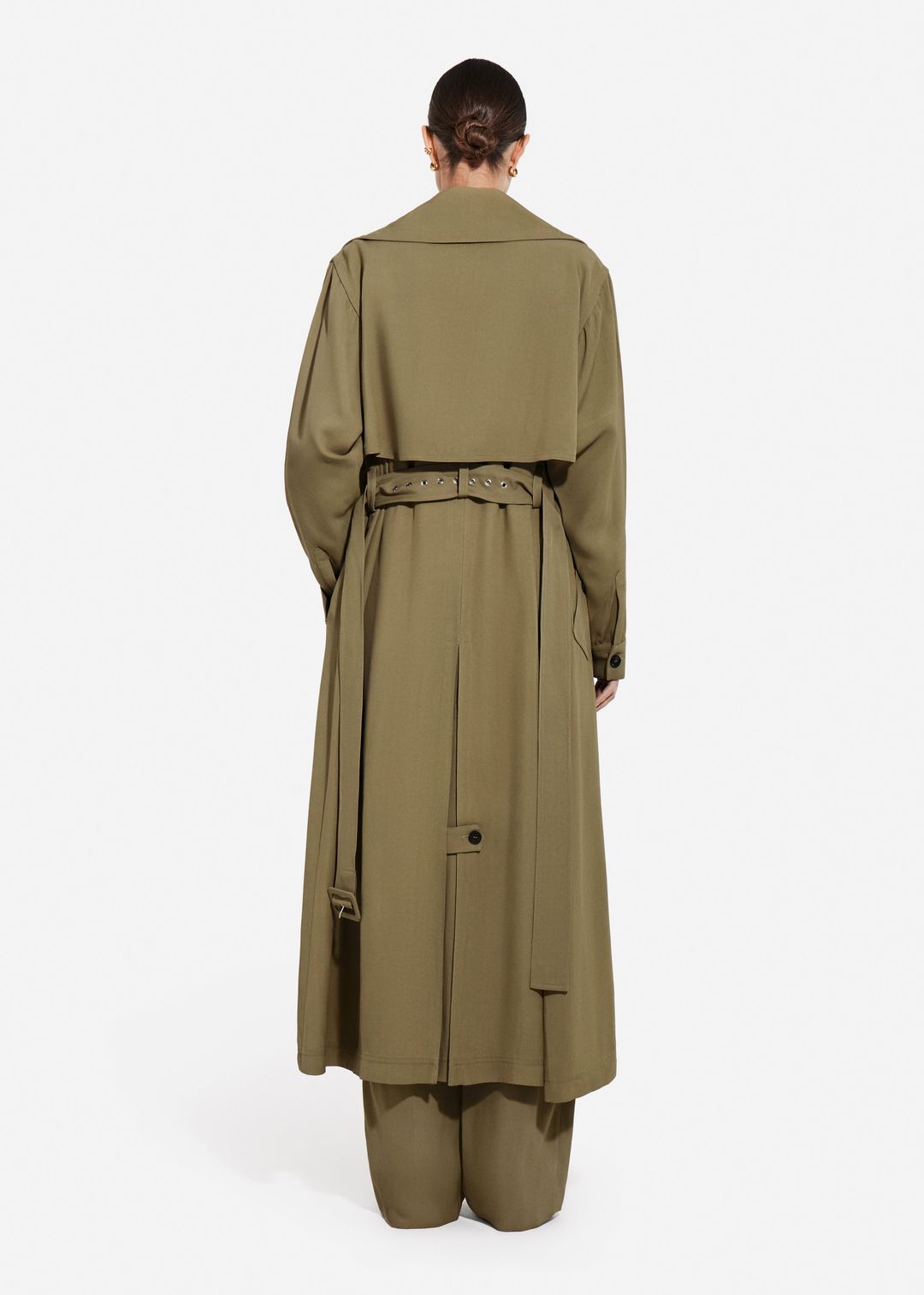 Double Layer Belted Trench in Viscose Twill - Aloe #4
