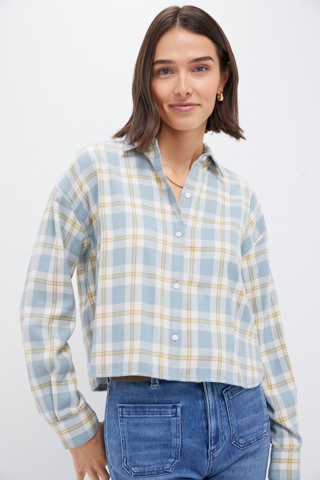 Blue Plaid Flannel Cropped Jasper Button Down #2