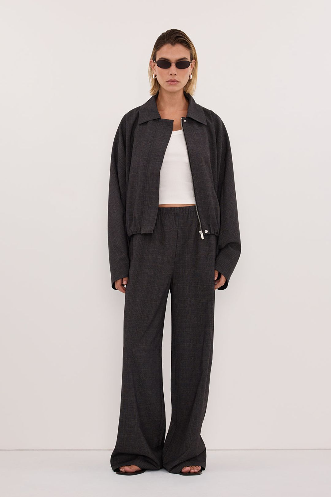 MARCO GREY PLAID BOMBER JACKET