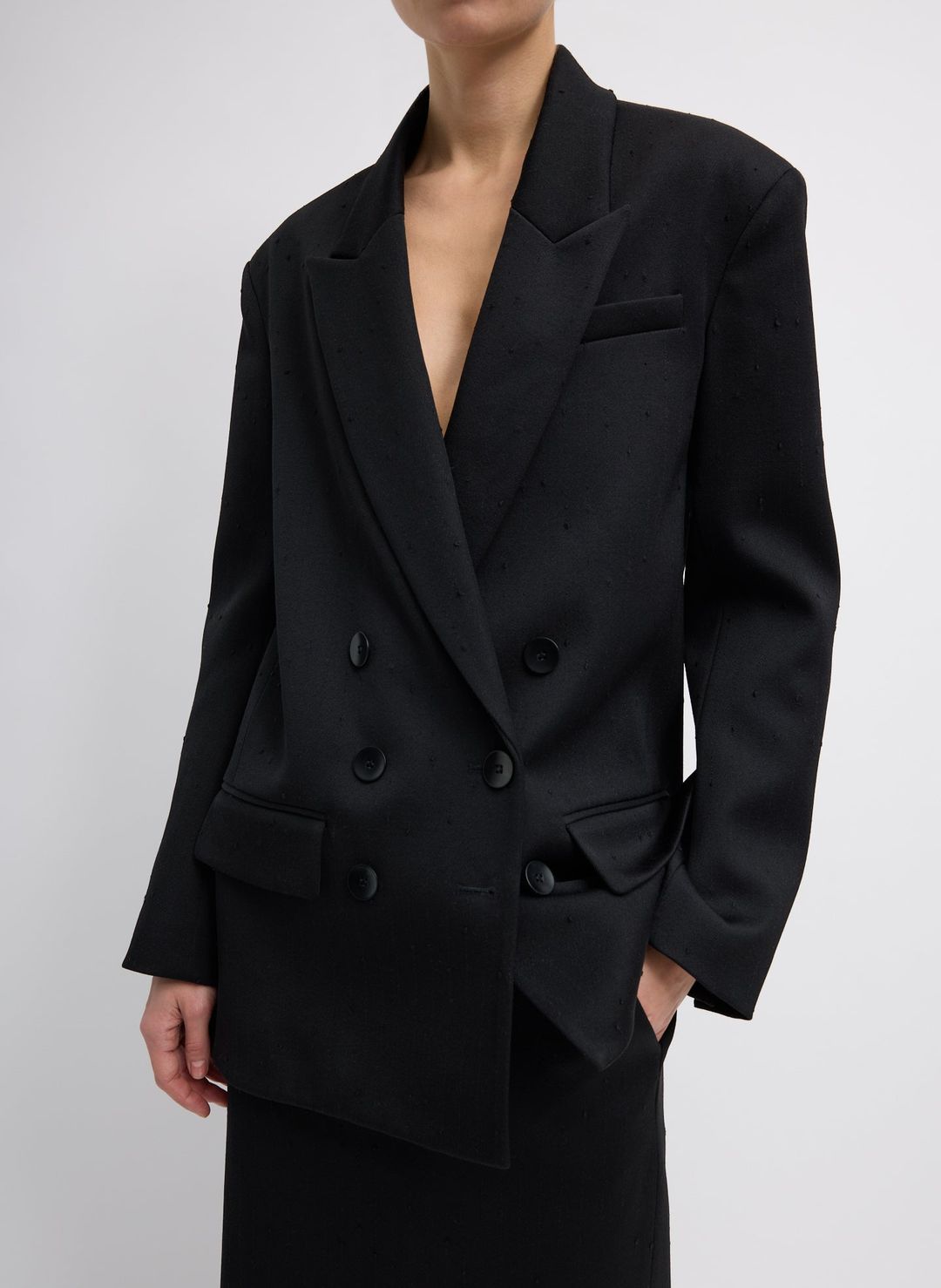 Refined Wool Slub Blazer With Cut Out Organza Back