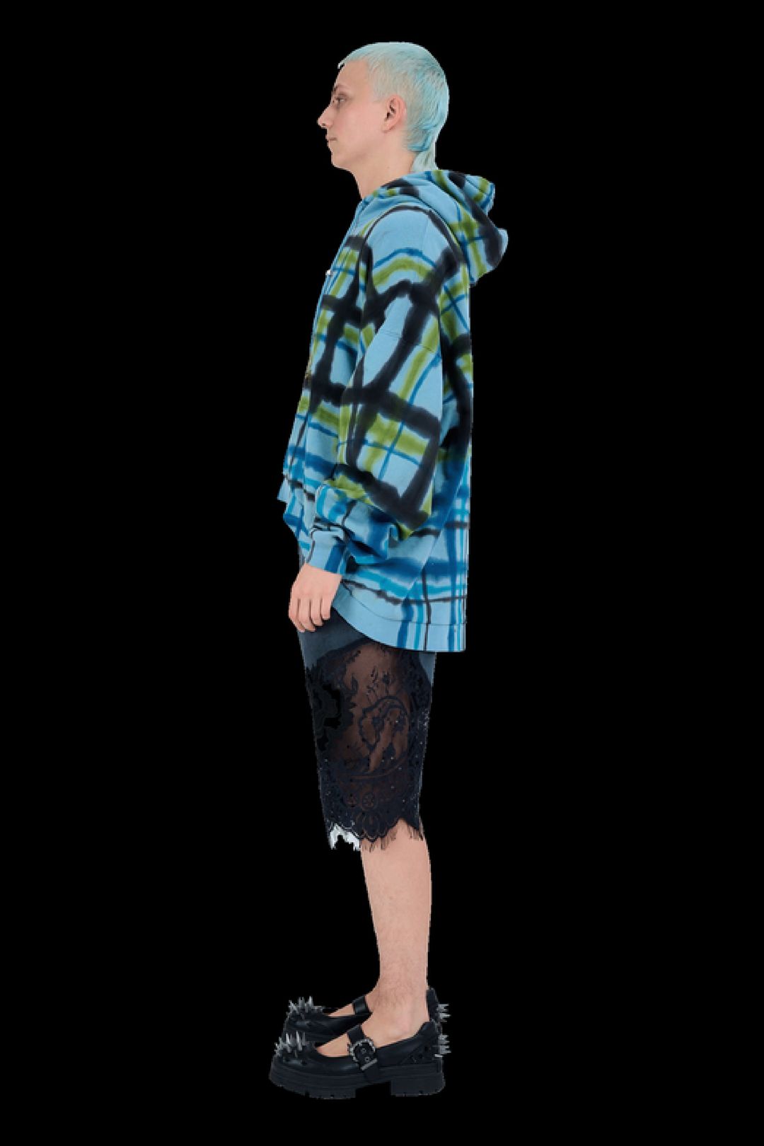 AURORA PLAID RHINESTONE ROUND HEM HOODIE #16