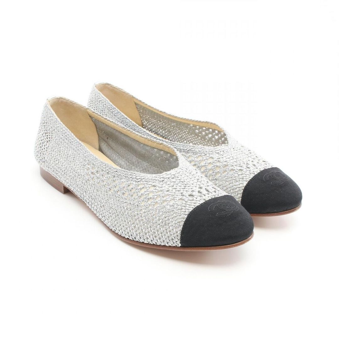 Woven Mesh and Fabric Ballet Flats in Silver and Black