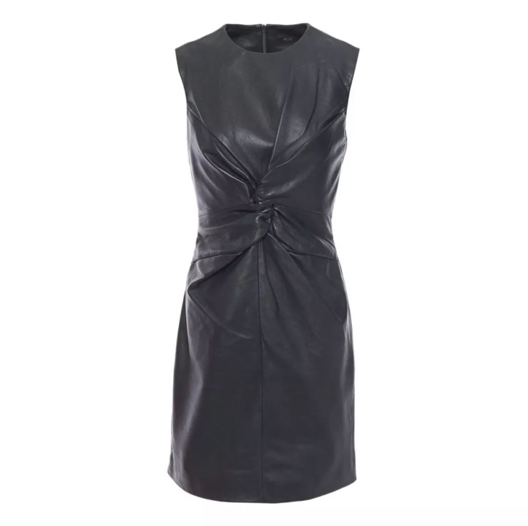 Twist-Front Leather Mini Dress in Dark Green