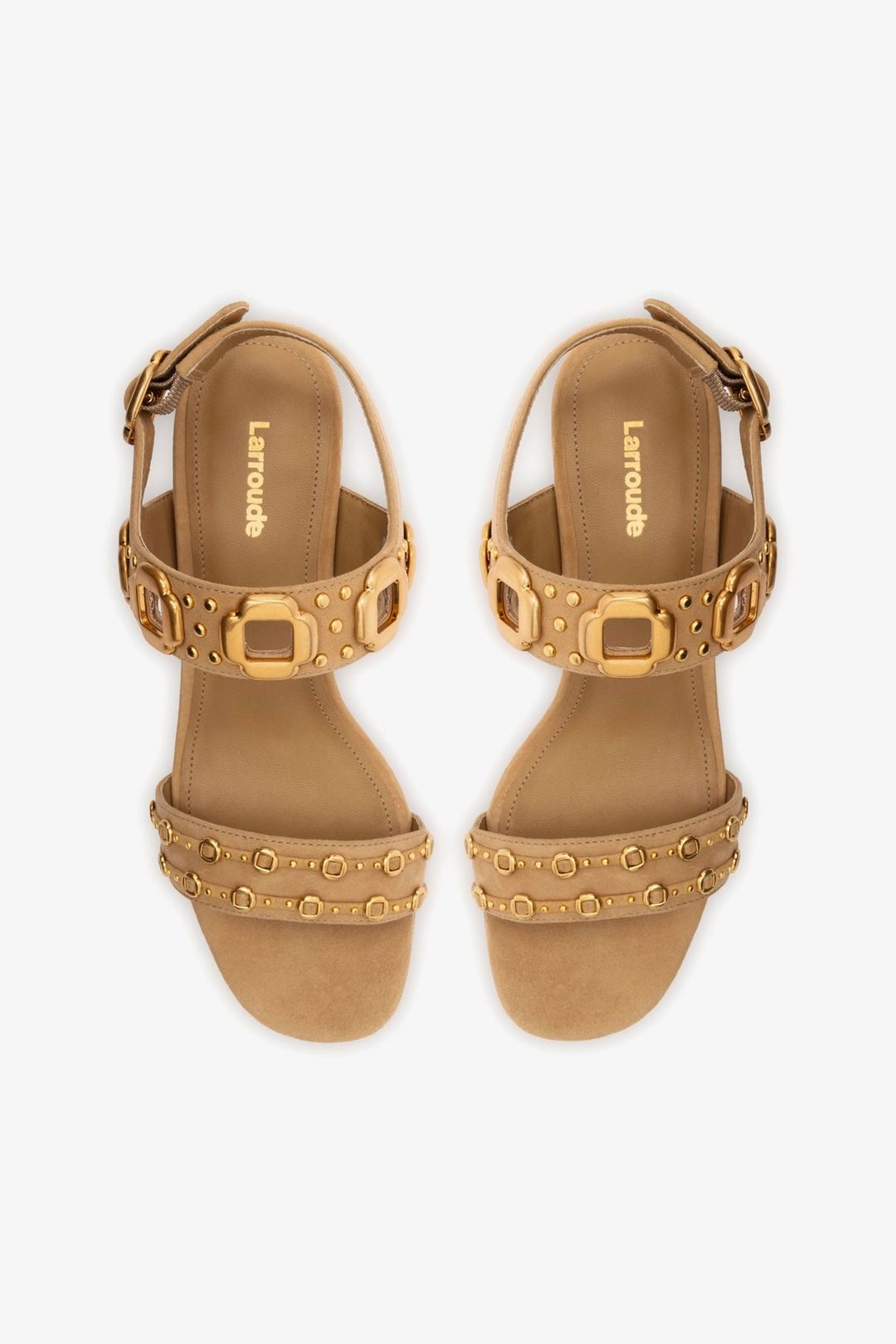Milan Studs Block Sandal In Peanut Suede #7