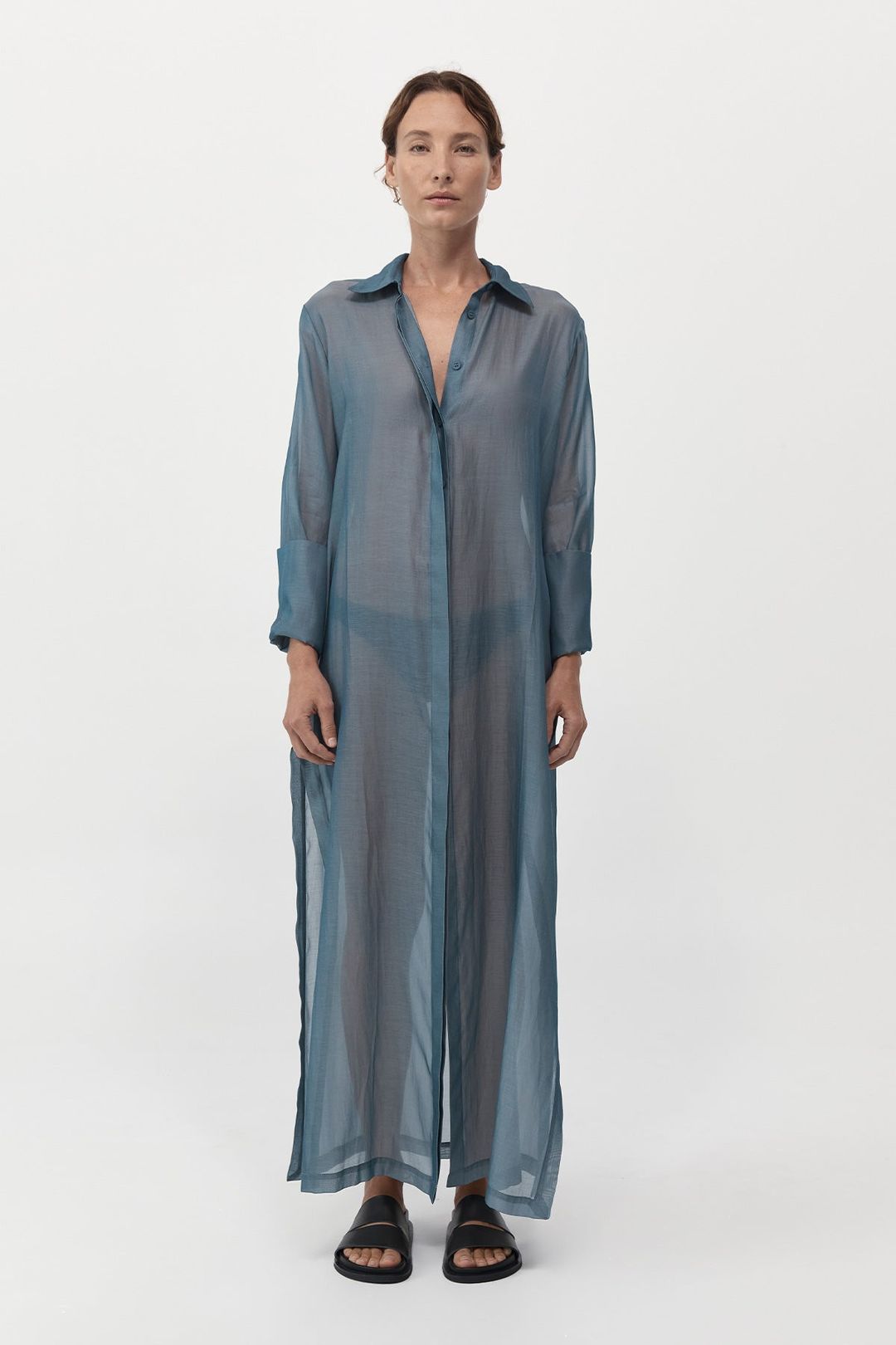 Sheer Shirt Dress - Slate #3