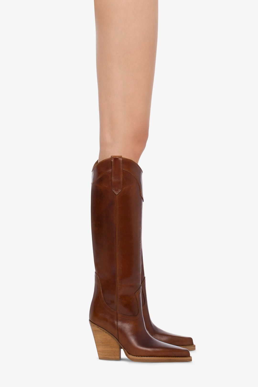 Pointed knee-high boots in shiny vintage leather #6