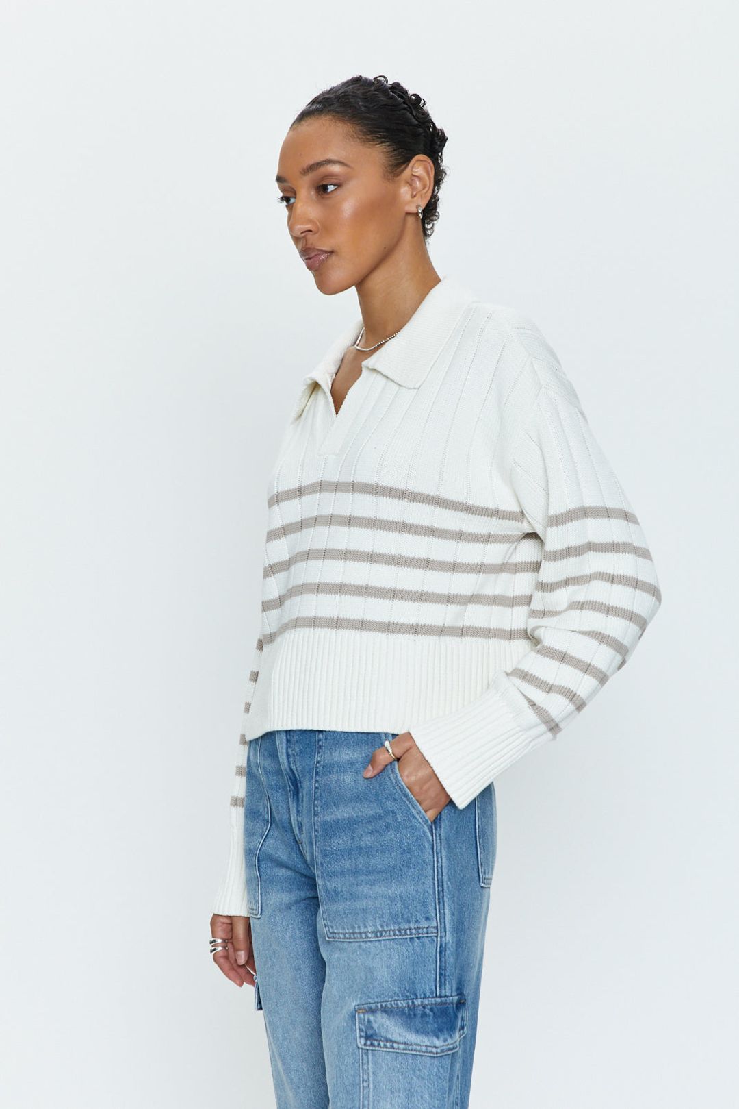 Arlo Polo Sweater Ecru - Taupe Stripe