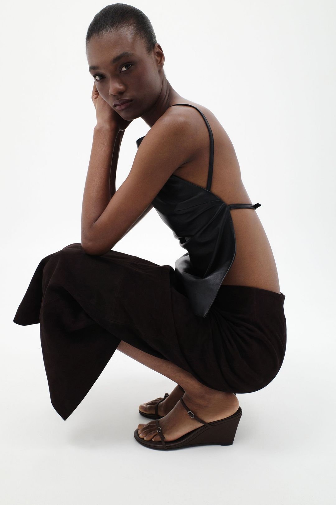 Suede Column Skirt - Coffee #8