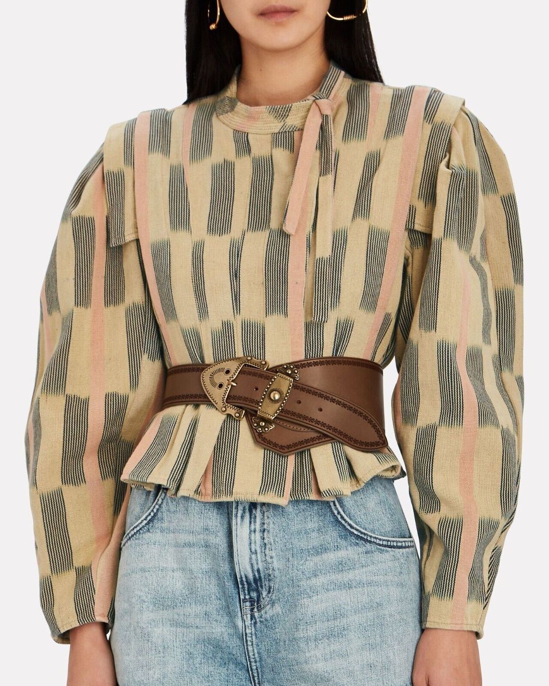 Womens Hiroki Gatheres Striped Cotton Zipper Blazer Jacket S 4 #2