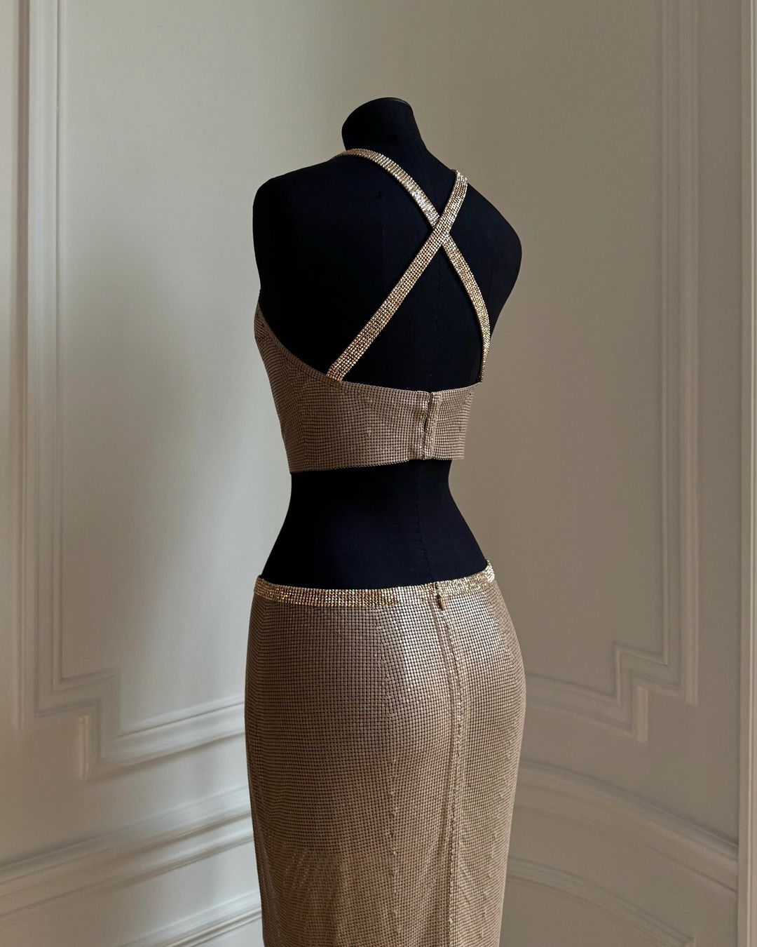 Halter Top and Matching Skirt in Metal and Crystal Mesh #5