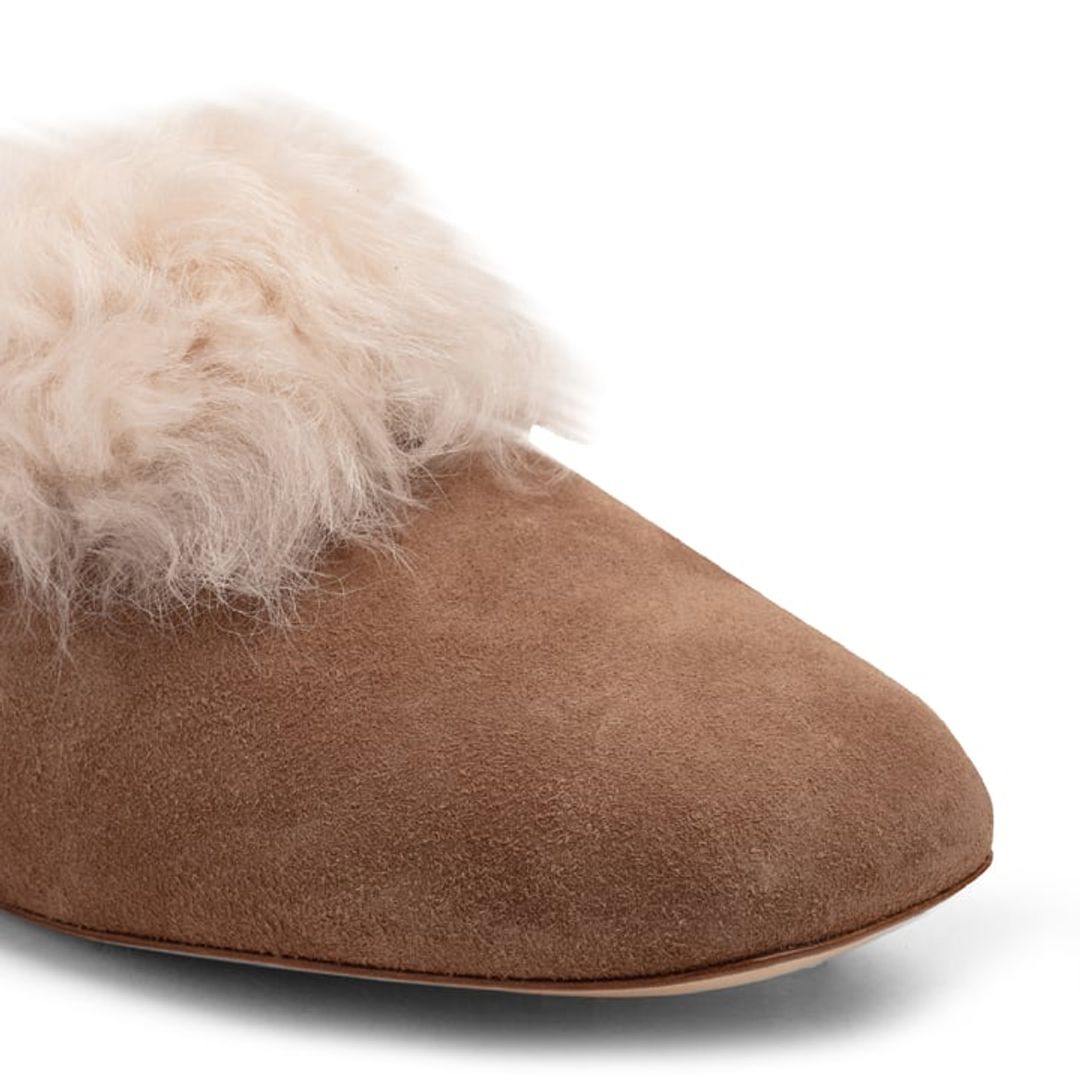 Fur trim suede mules #3