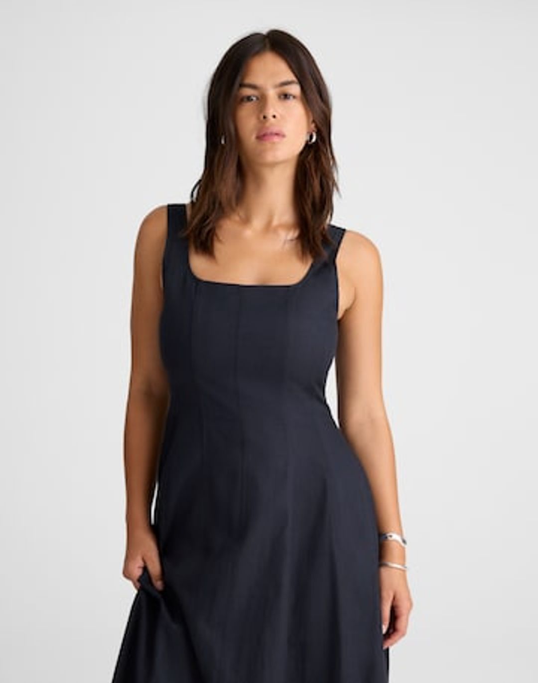 seamed squareneck midi dress