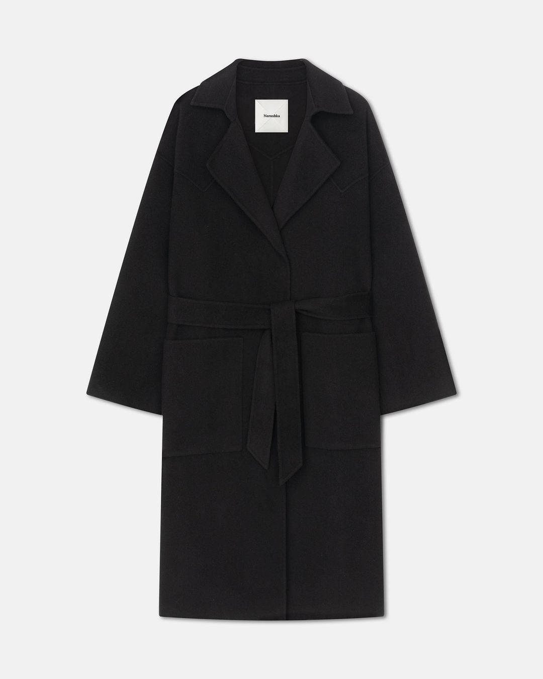 Alamo - Wool Silk Blend Robe Coat - Black #3