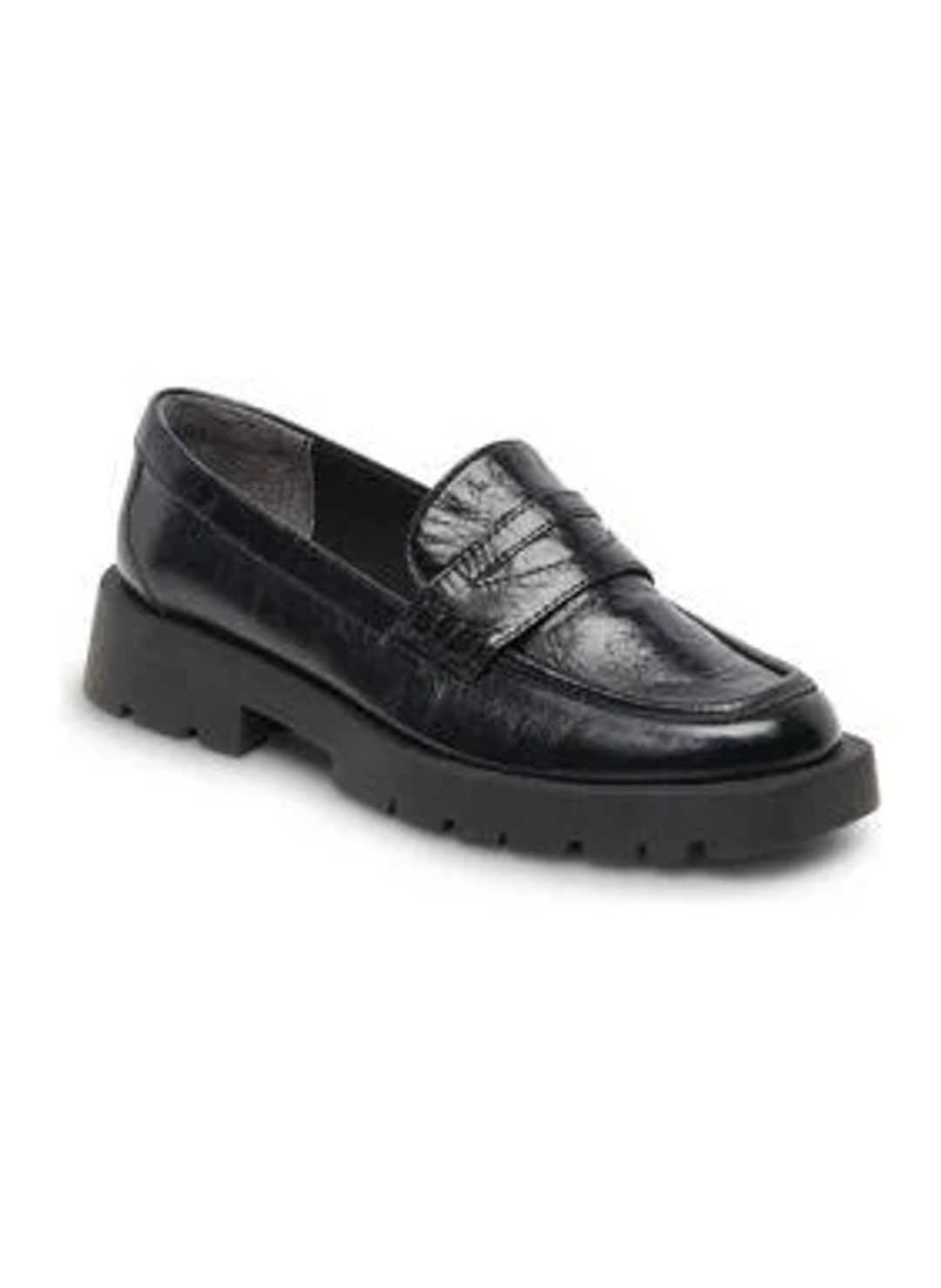 Elias Crinkle Black Leather Chunky Loafers