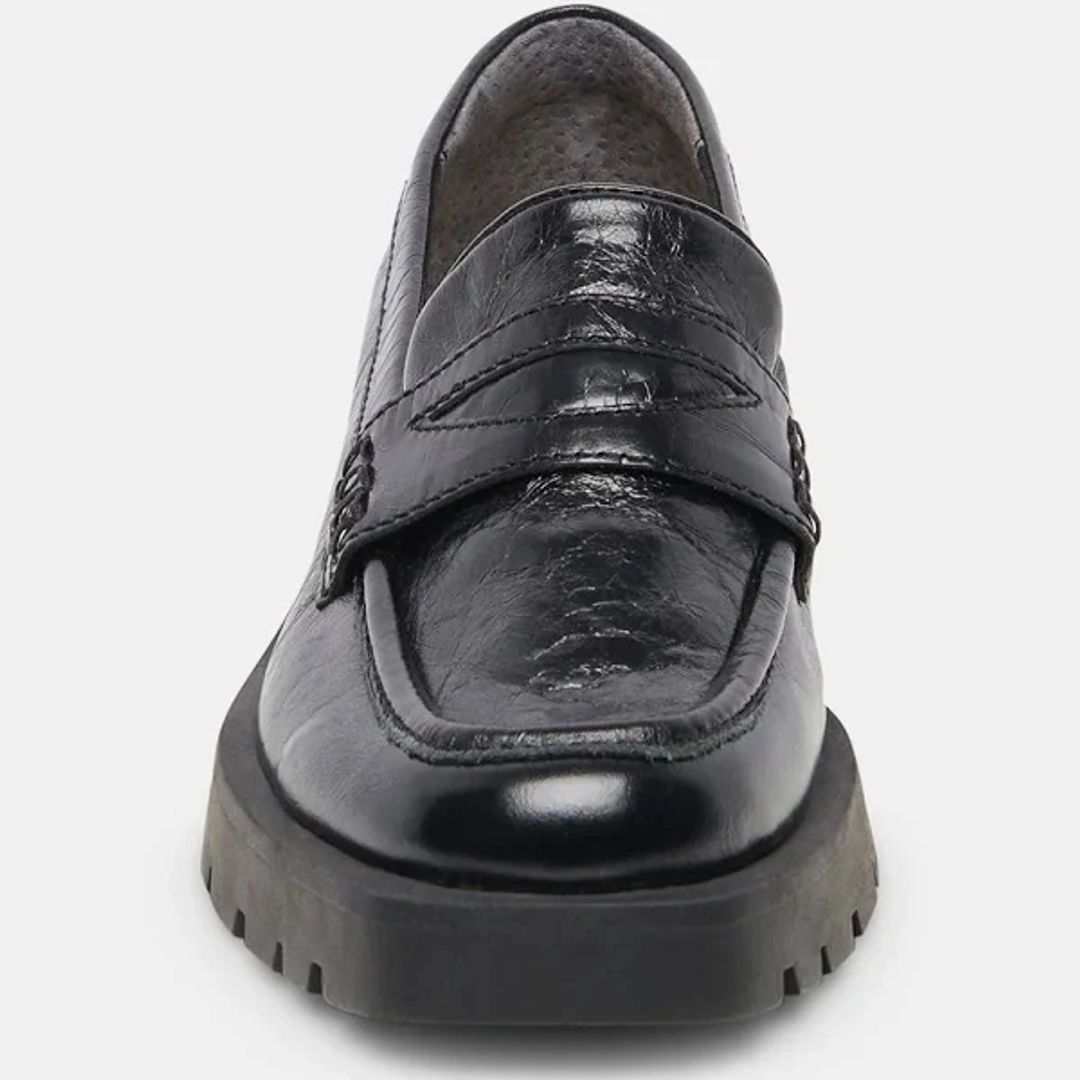 Elias Crinkle Black Leather Chunky Loafers #4