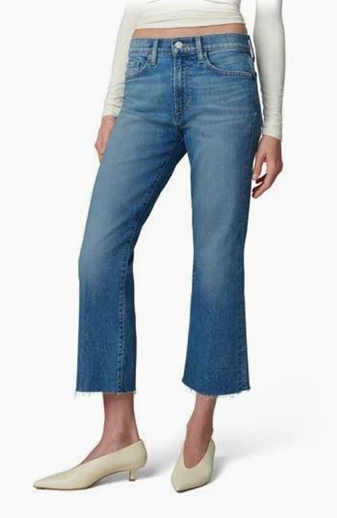 Callie Crop Bootcut Jean High Waist Asymmetrical Fayed Hem